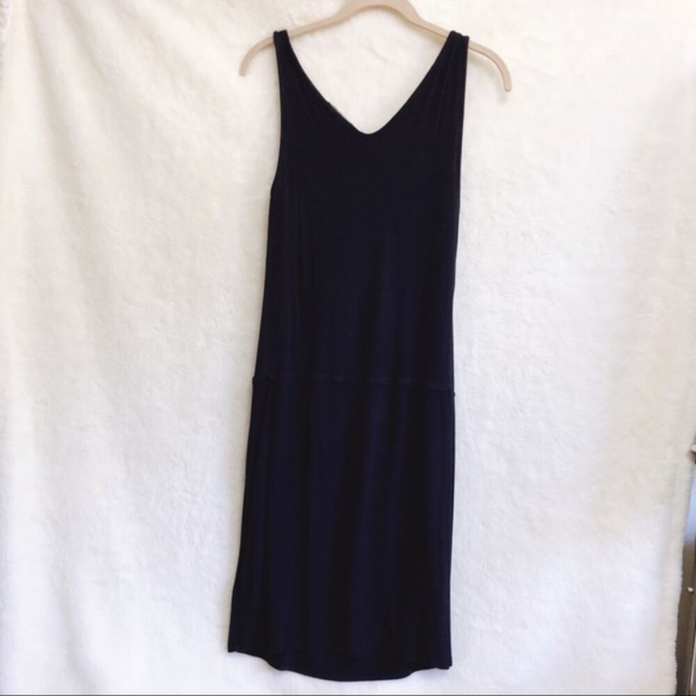 Banana Republic Navy Midi Tied V-Neck Dress - Picture 3 of 13